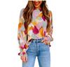 Casual Puff Long Sleeve Chiffon Blouse Spring Vintage Abstract Printed Shirt Fashion Loose Round Neck Tops Blusas De Mujer 25144