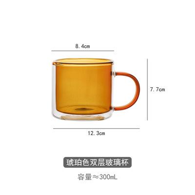 Double-Layer Anti-Scald Color Glass with Handle, Creative Heat-Resistant Cup, Household Coffee Mug, Kawaii Espresso, Ins Style