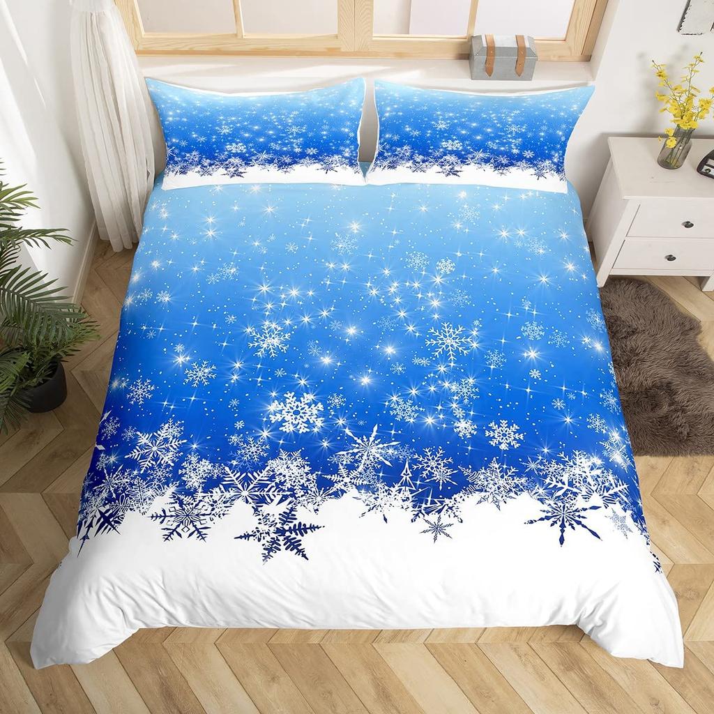 Snowflake Duvet Cover Twin King Merry Christmas Comforter Cover For Child Boys Girls, Glitter Galaxy Bedding Set, New  Gift