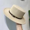 Lolita Autumn and Winter British European and American Style Belt Flat Top Top Top Hat Men's and Women's Wide Brim Retro Woolen Black Jazz Hat