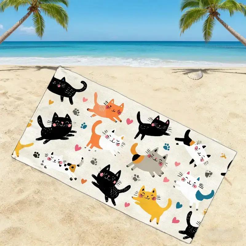 A Beach Towel Themed for Cat Lovers, Perfect for Pet Day, Cat House, Pet Owner'S Living Room, Cat-Themed Venue, Cat Caf