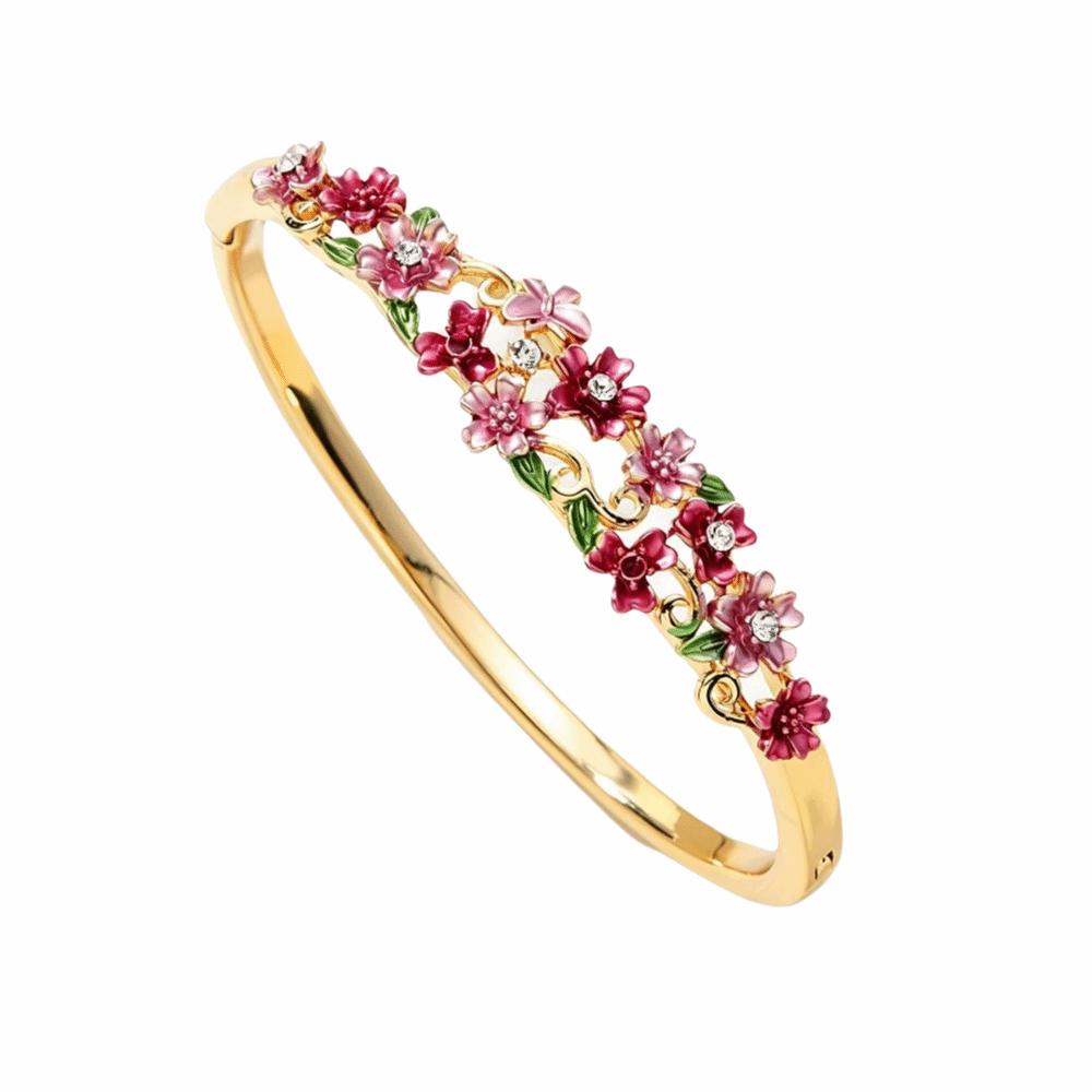 Rhinestone Decor Enamel Bracelet Colorful Floral Open Cuff Bangle Wedding Jewelry