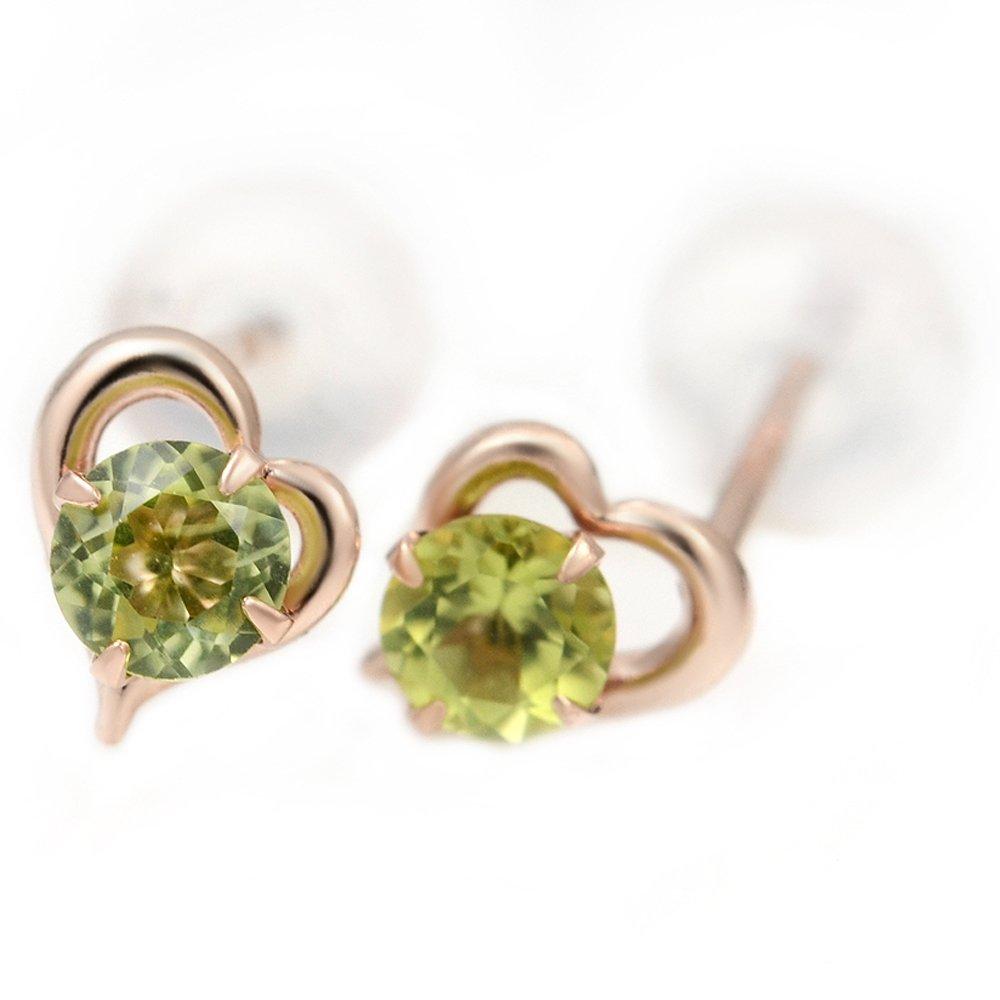 10K Pink Gold Open Heart Stud Earrings with August Birthstone Peridot (Pair)