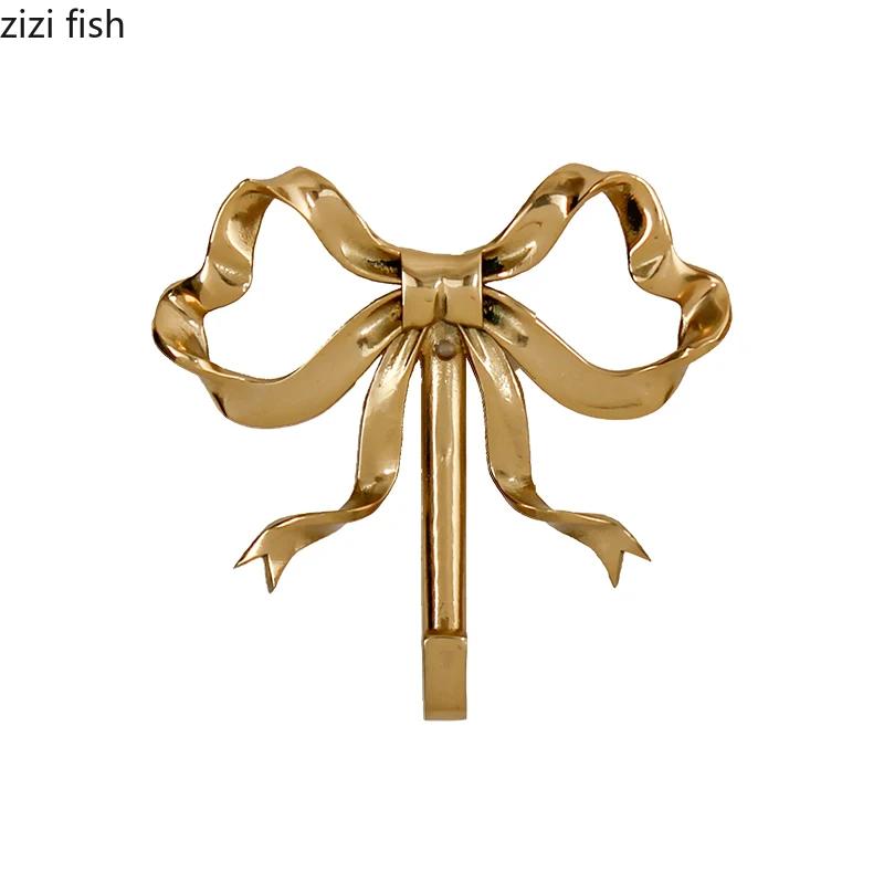 American Brass Bow Hooks Living Room Wall Hangings Gold Metal Bathroom Coat Hooks Background Wall Pendant Gifts Home Decoration