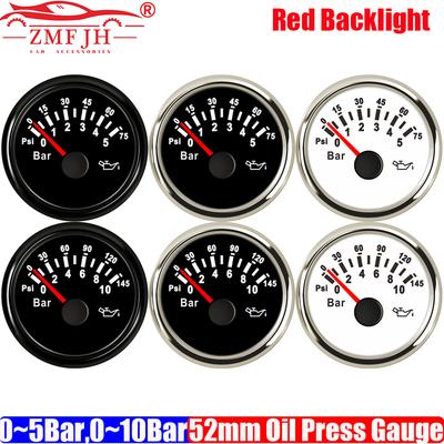 ZMFJH Pointer 2"52MM Oil Pressure Gauge with Red Backlight 0~5Bar,0~10Bar,0-75PSI,0-145PSI Oil Press Meter for Car Boat Yacht