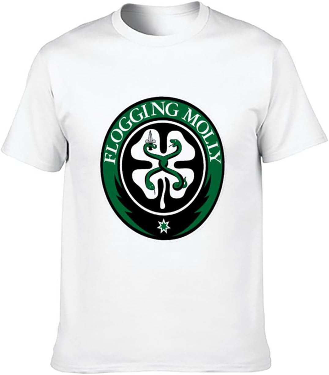 Men s Cotton Shirt Flogging Molly Logo Button Closure White 4XL