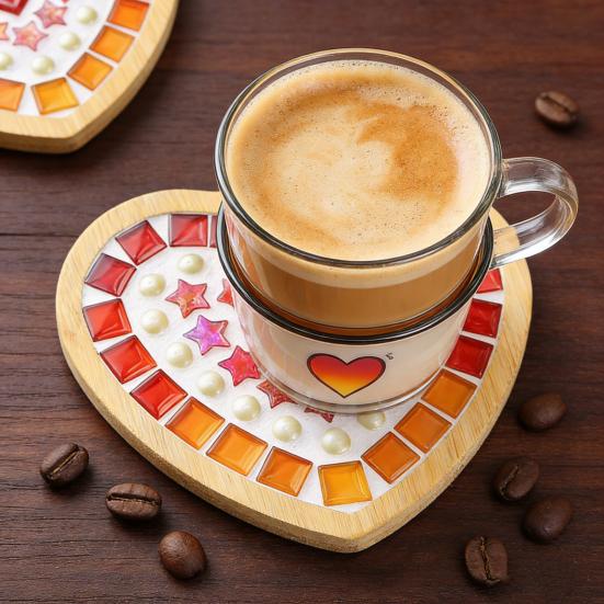 Yousheng 1 Set DIY Mosaic Tile Coaster Set Mixed Color Mosaic Kit with Wooden Coaster Kids Adults Handmade Mosaic Crafts Coaster with Accessories