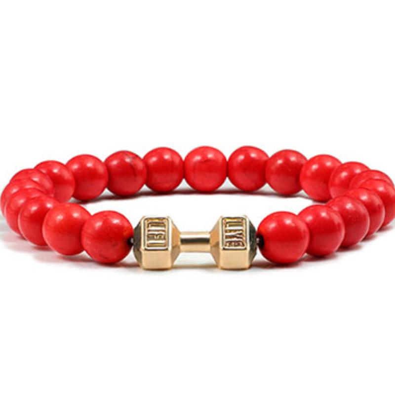 Hot Selling Vintage Men's Bangle Natural Stone Bead Dumbbell Pendant Elastic Strand Bracelet for Friend's Gift