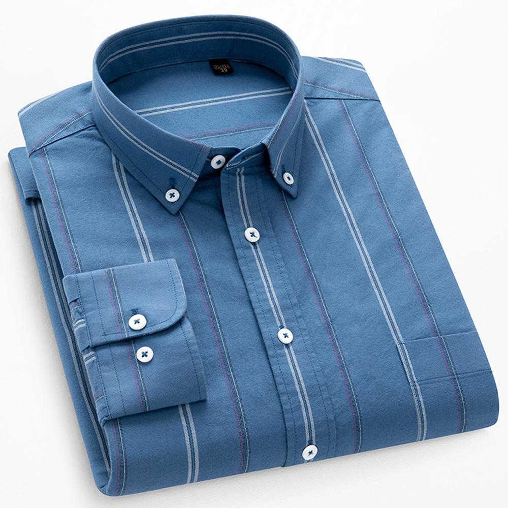 

Men s Striped Button Down Shirts Cotton 100% Spring Autumn Long Sleeve Oxford Dress Shirt Business Casual High Quality Man Clothing 45