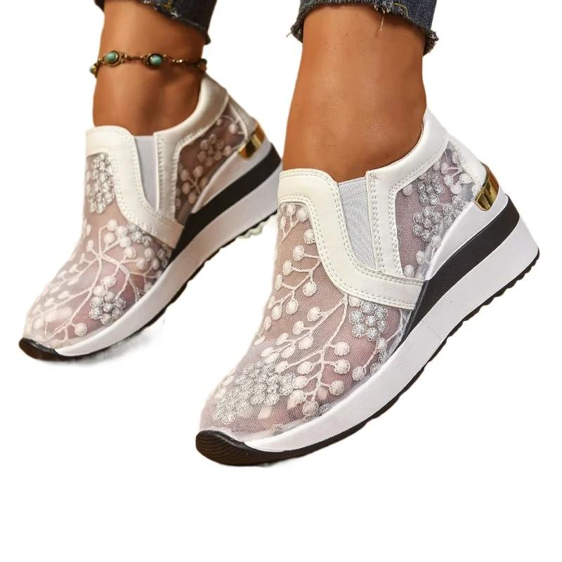 Fashion Ladies Shoes 2025 High Quality Plus Size Women's Vulcanize Shoes Fashion Casual New Mesh Best Seller Comfortable Platform Heels