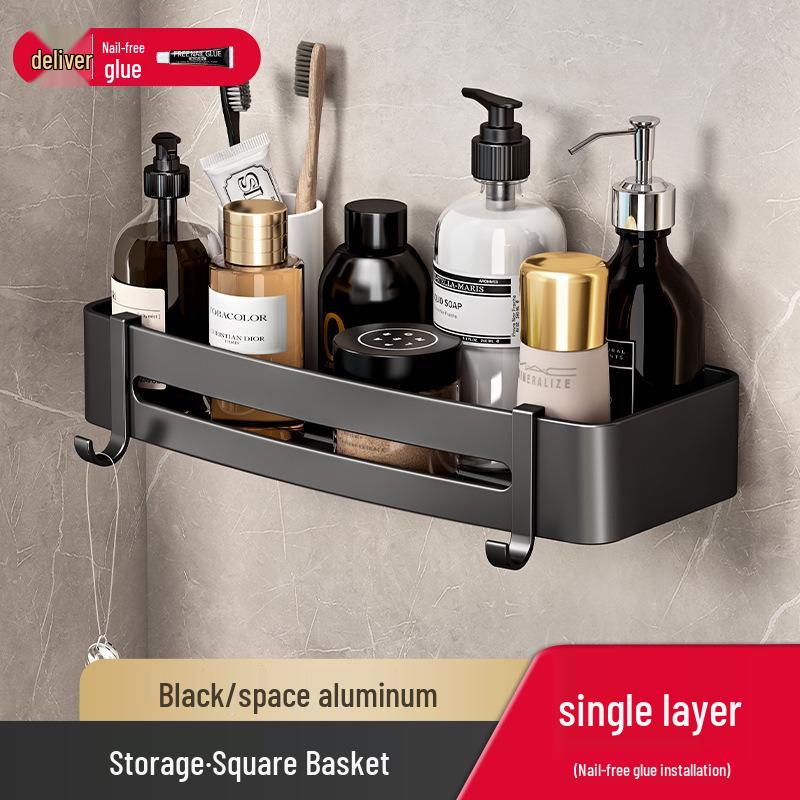 Gunmetal No-Drill Triangular Bathroom Shelf - Space Aluminum Corner Storage Basket