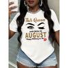 Happy Birthday Queen Eyes Lip Print Casual Crew Neck Short Sleeve T-Shirt Top
