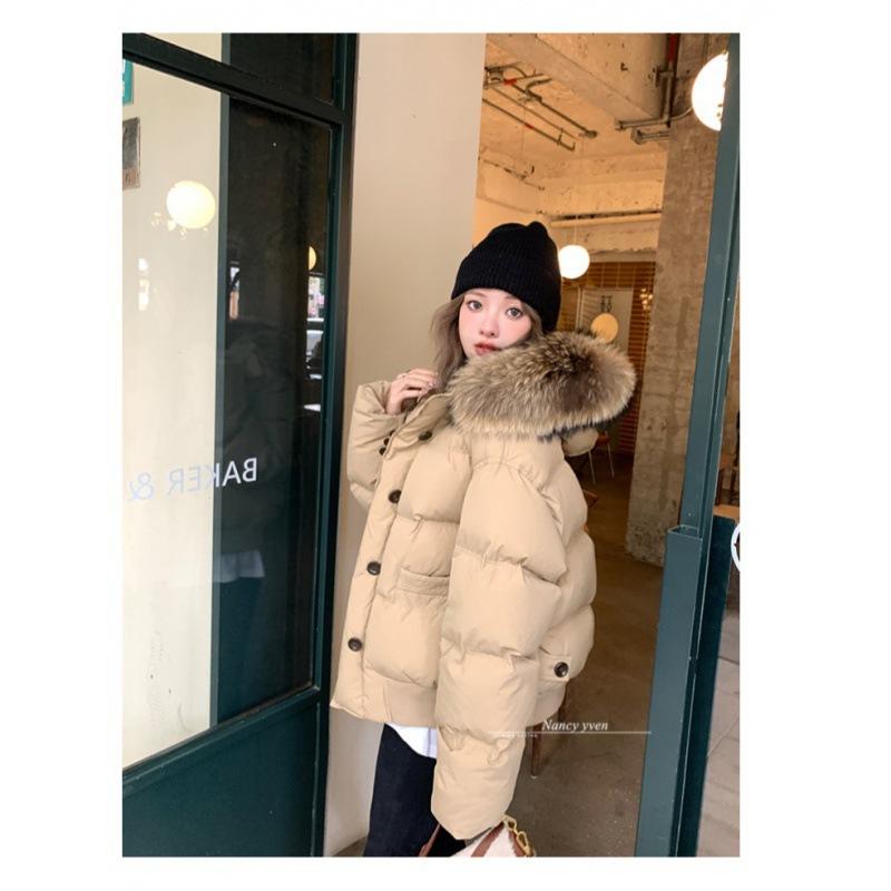 

Большой меховой воротник короткая пуховая хлопковая одежда женская зимняя новая модная дизайнерская маленькая утолщенная хлопковая куртка XL хаки