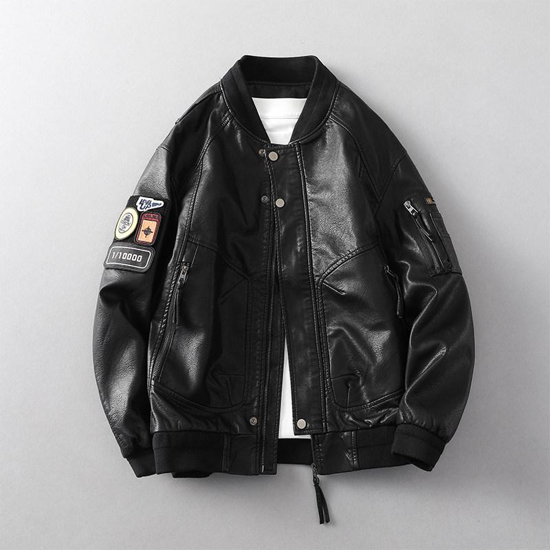 

Men s Trendy American Workwear PU Leather Baseball Collar Jacket - Warm and Casual for Spring and Autumn XXL чорний