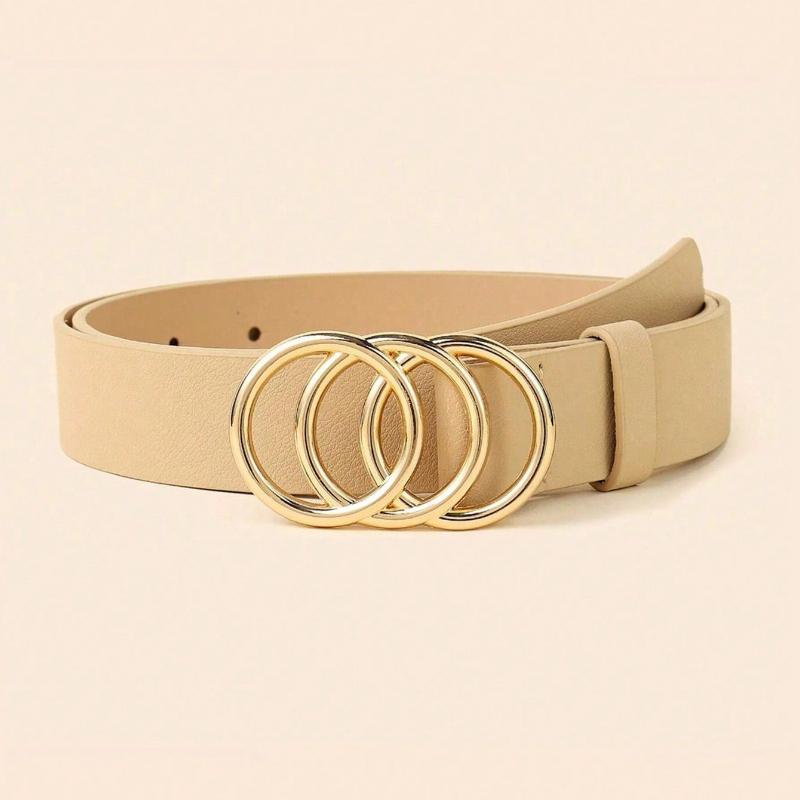 Women Minimalist Fashion Versatile Waist Belt, Pants/Dress Classic Belt With Triple/Dual/Single Metal Buckle, Solid Color Elegant Waist Accessory