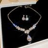 Waterdrop Zircon Inlaid Earrings Necklace Set Luxury Style Fashion Jewelry Women