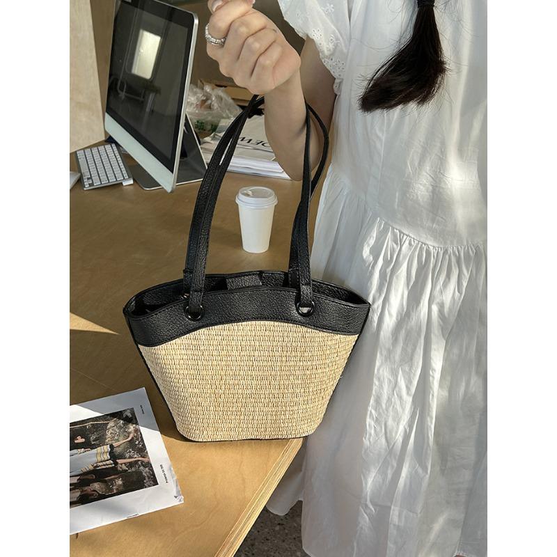 Straw bag women's vacation beach casual versatile retro vegetable basket shoulder bag fashion woven bag