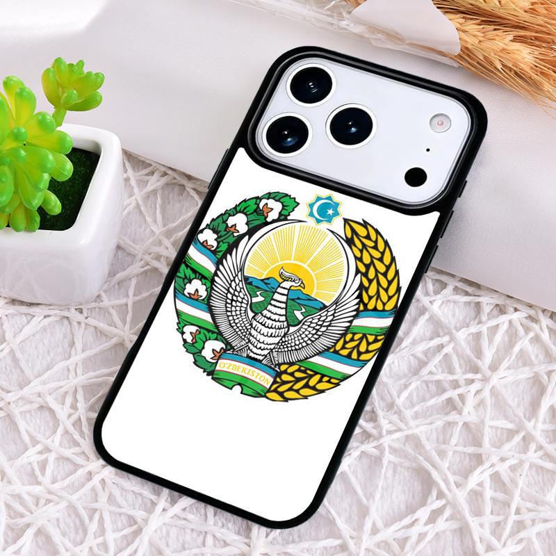 Emblem of Uzbekistan National Flag Phone Case for iPhone 17 Air 16 15 11 12 14 13 Pro Max Shockproof Cover