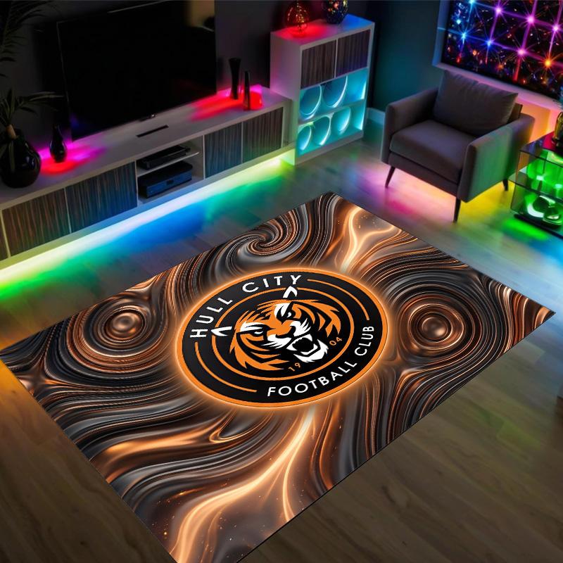 Hull City Football Design Crystal Velvet Carpet Cozy Non?Slip Printed Rug For Bedroom Living Room Entrance
