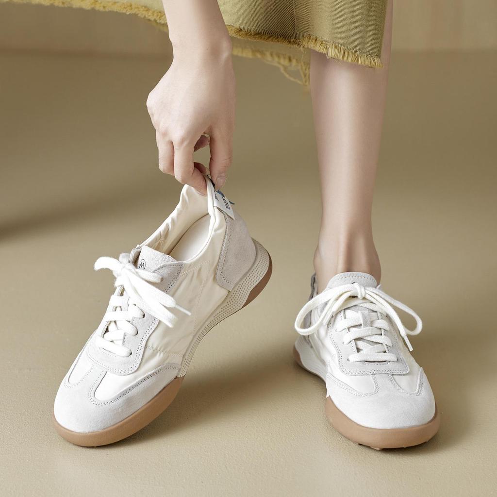 Genuine Leather Women's Argan Ballet Shoes 2026: Retro Lace-up Lightweight Breathable White Trainers
