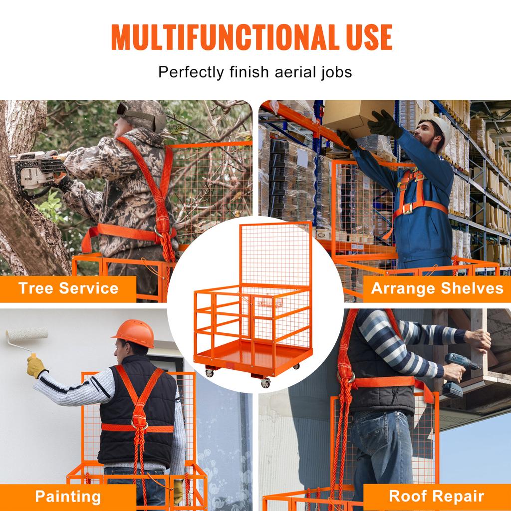 SucceBuy Forklift Safety Cage 43"x45"/36"x36" Forklift Man Basket 1400/1200 Lbs with Safety Harness & Lock for Aerial Work