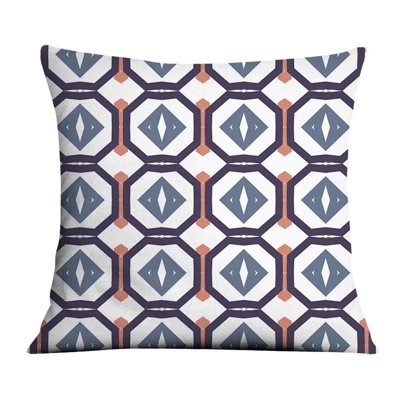 Dark Blue Geometric Pattern Auto Supplies Office Living Room Sofa Cushion Pillowcase Home Decor