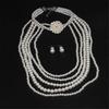 Elegant Faux Pearls Collar Bib Necklace Earrings Fashionable Beaded Jewelry Set Multilayered Strand Accessory for Women