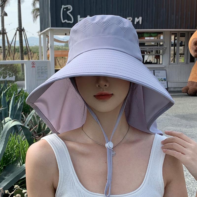 Outdoor riding neck cape hat summer new can tie ponytail big brim sun hat solid color bucket hat women