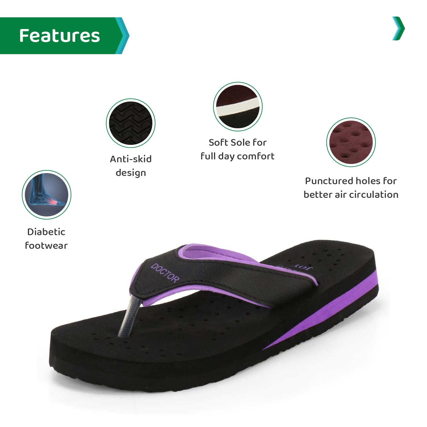 

Ortho Joy Doctor Orthopedic Soft Slippers For Women (Black-Purple) 9 UK чёрный