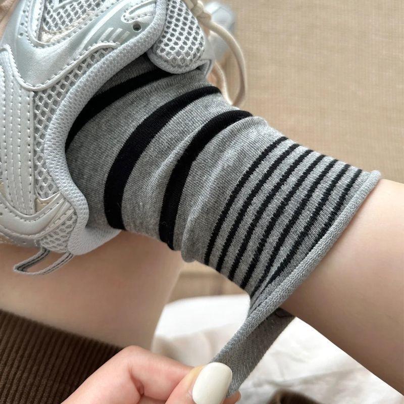 Retro Long Socks Mid-calf Socks From The School, Dui Dui Zi Striped Socks for Women, Thin Mid-calf Breathable