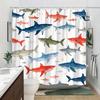 Colorful Shark Shower Curtain Cartoon Fish Pattern Polyester Bath Curtain with 12 Hooks for Kids Bathroom Decor