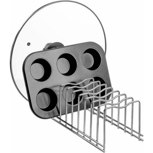 SANNO Dish Stand, Frying Pan Stand, Pot Lid Storage Rack, Dish Storage, Draining Rack, Stainless Steel, 3.5cm Gaps X 8, Set of 2