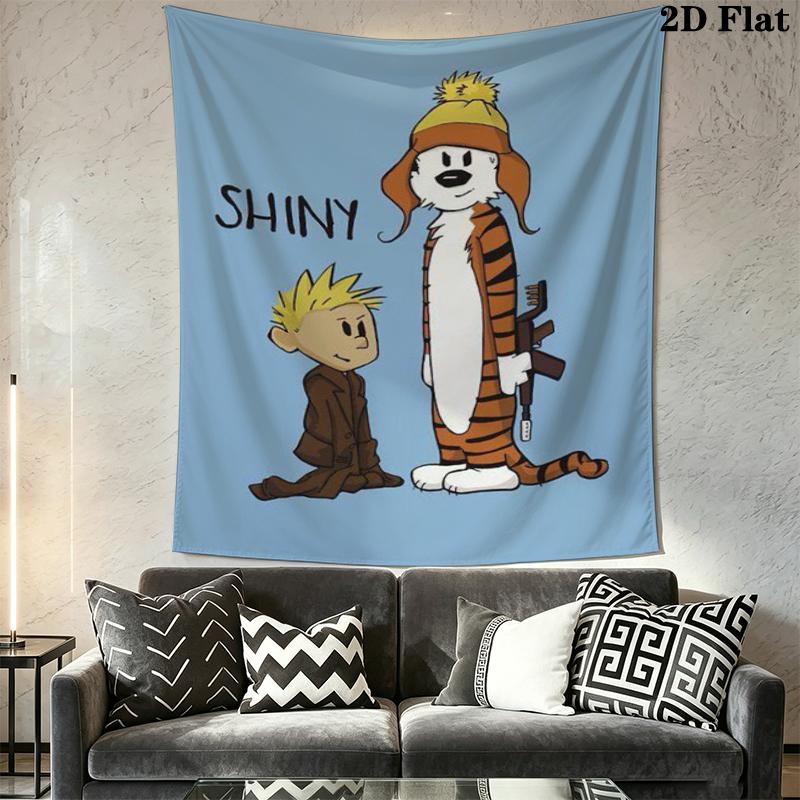 Calvin and Hobbes Wall Tapestry Aesthetic Wall Hanging Printed Fabric Blanket Decorative Tapestries for Bedroom Living Room Home Decor