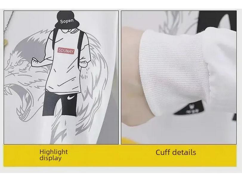 Men's Trendy Loose Fit Round Neck Sweatshirt - Long-Sleeve Printed T-Shirt for Spring and Autumn