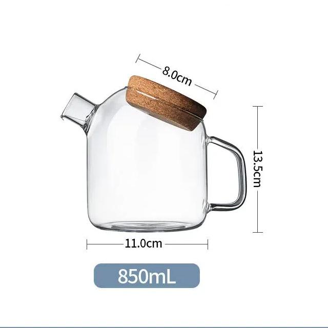 Creative Borosilicate Glass Teapot with Cork Lid & Handle | Large Capacity Water & Juice Kettle