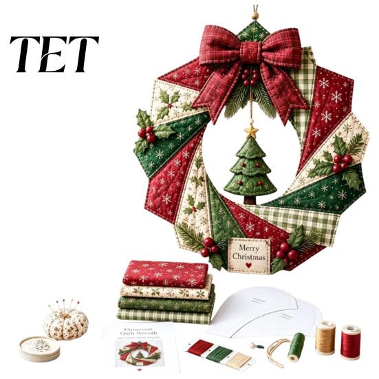 Einzigartiges Weihnachtsgeschenk für Lehrer, Weihnachts-Stoffkranz DIY-Set, Patchwork Anfängerfreundliches Handwerk, Rustikale Ornamente Basteln Dekoration
