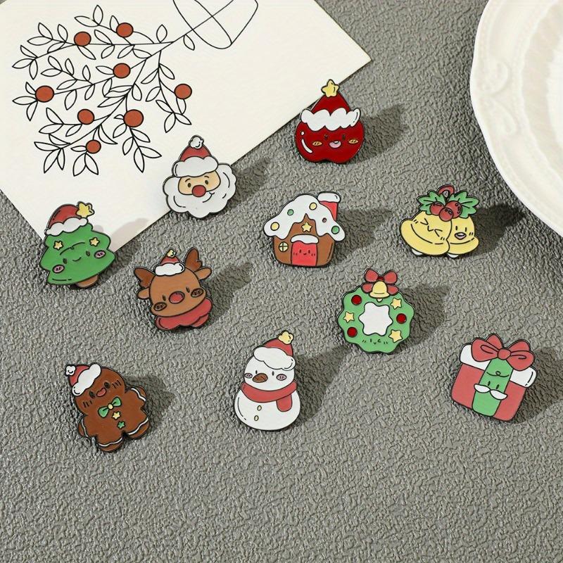 10pcs Cartoon Broochs Set Christmas Tree Reindeer Christmas Brooch Santa Claus Metal Badge Couple Pin Cute and Unique Accessory