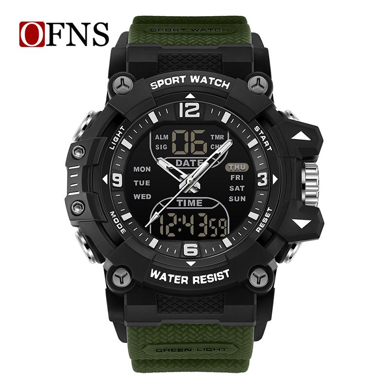 OFNS 6323 Men Electronic Watch Trendy Fashion Sport Waterproof Date Pointer Digital Analog Dual Display Wrist Watch for Student