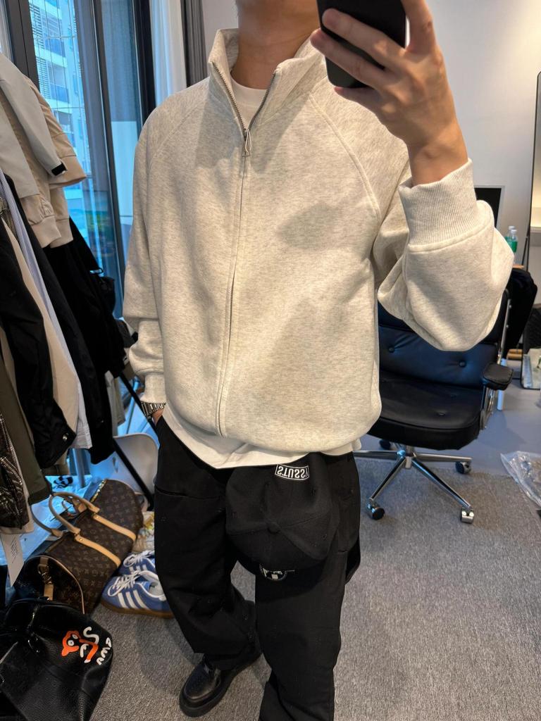 Men's American Retro Boxy Fit Cleanfit Stand Collar Zipper Cardigan Hoodie Outerwear for Autumn/Winter