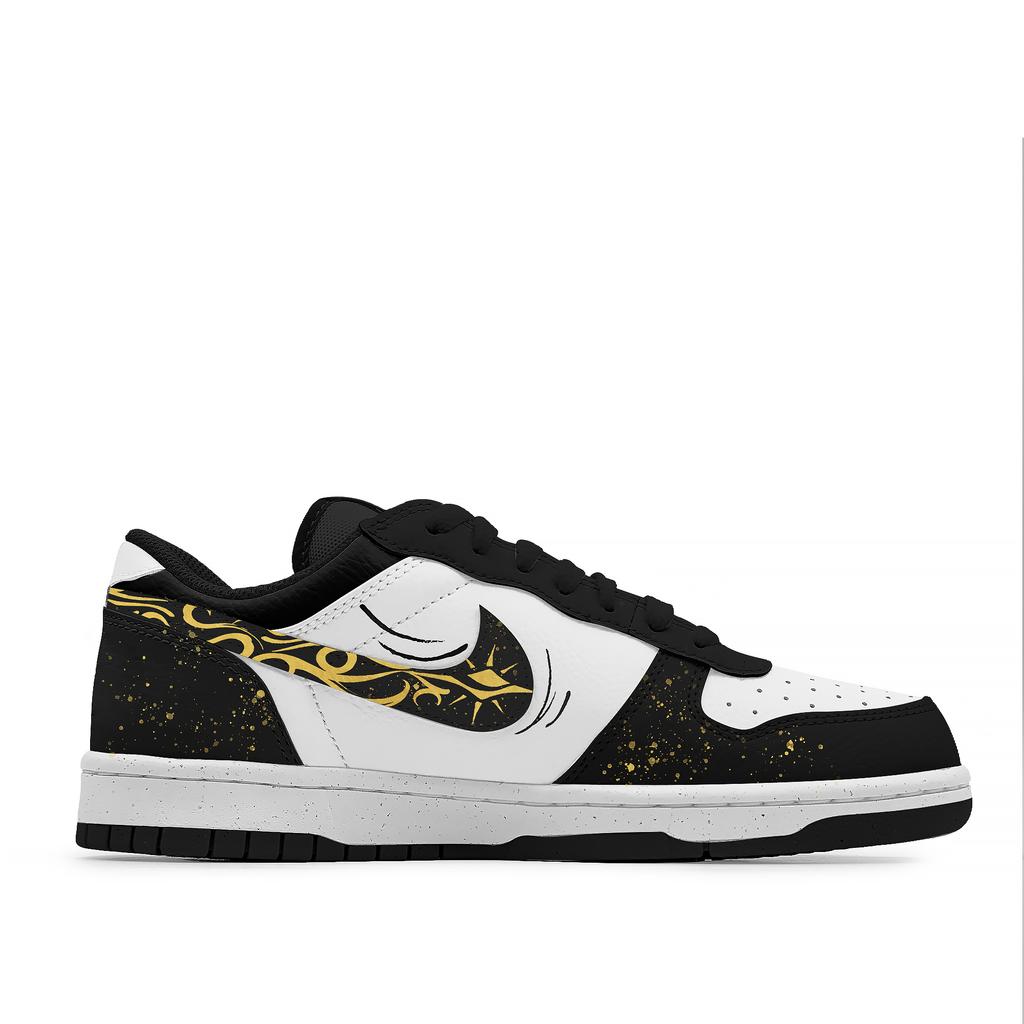 Nike Big Low Lu Cushioning Abrasion Resistant Slip Resistant Low top Skateboard Shoes Unisex Black White Gold 355152-016(Team661-)