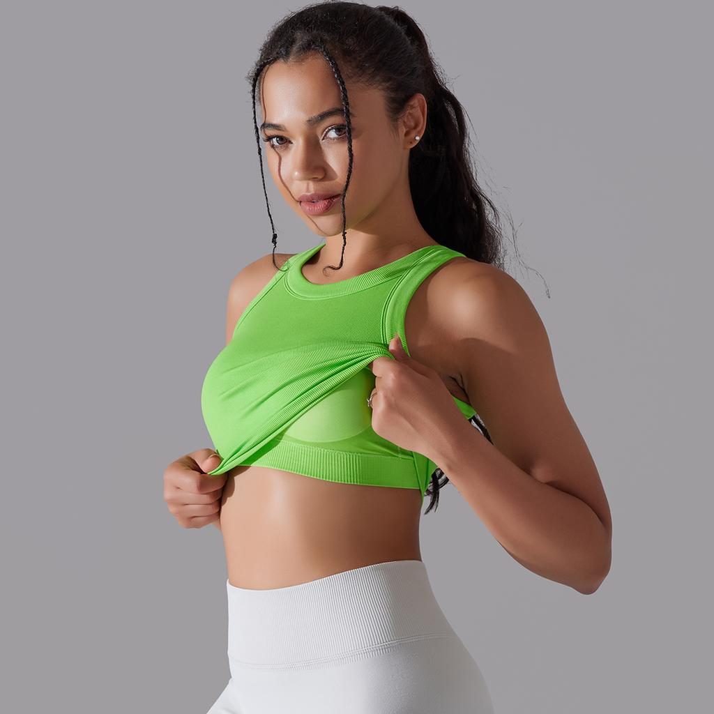Nessaj Seamless Knit Solid Yoga Vest Sleeveless Sports Tank Top Running Fitness Top