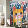 Waterproof Adorable Cat Shower Curtain With Colorful Flowers And Playful Design For A Fun Bathroom Look