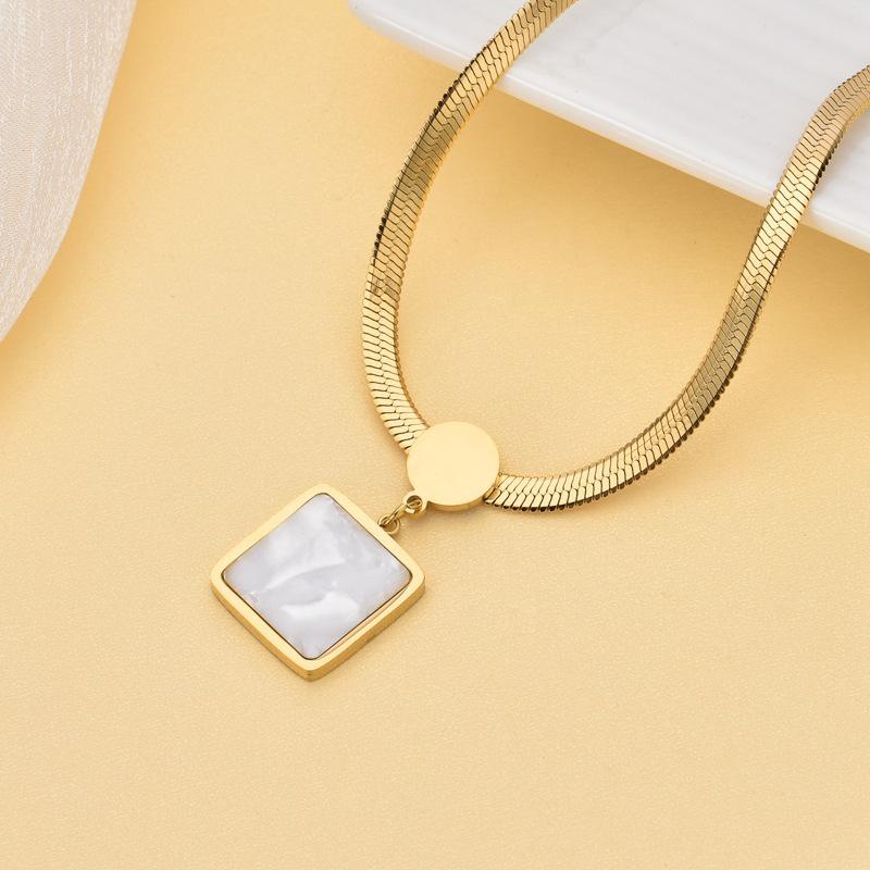 2024 New Style: 18K Gold-Plated White Shell Square Pendant Necklace - Exquisite Titanium Steel Jewelry