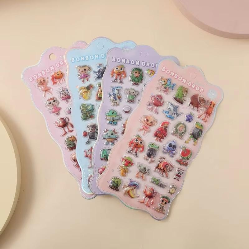 10pcs Wholesale Hot Cartoon Capybara Crayon Shin-Chan 3d Relief Rainbow Sticker Sticker Elf Sky Group Cartoon Rabbit Sticker