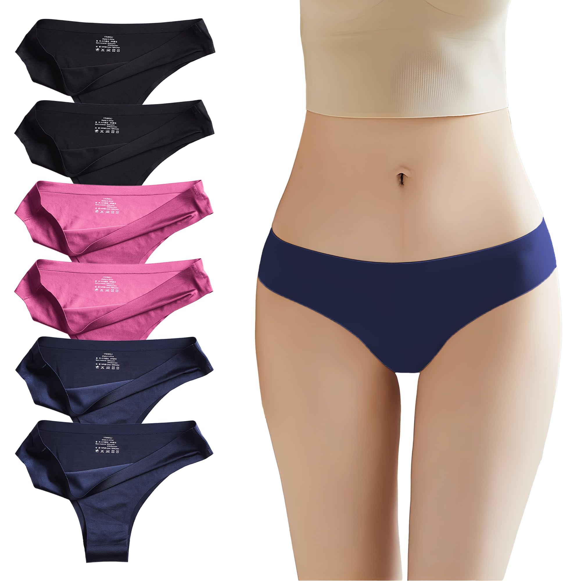 

CM Tech Brazilian Cut Panties Cute Bikini Soft to the Cotton Comfortable B Women s (6-Pack) Seamless, T-Back Underwear, Breathable, Stretchy, Touch,