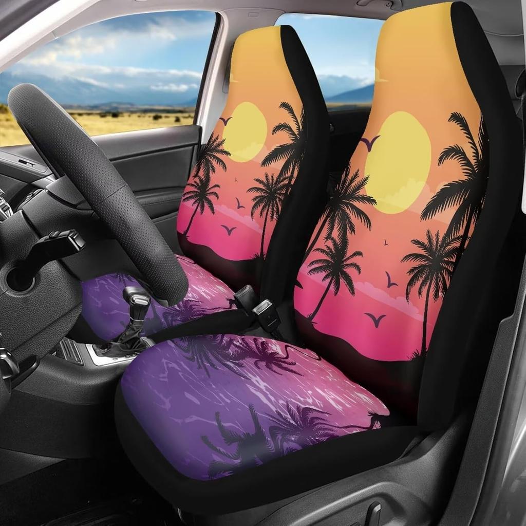 Bulopur Multicolor Polyester Universal Fit Car Truck SUV Van Automotive Seat Covers, 2pcs Front, Hibiscus Floral & Sea Turtle Print