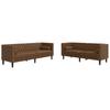 2 Piece Chesterfield Sofa Set in Brown Faux Leather with Suede Like Texture