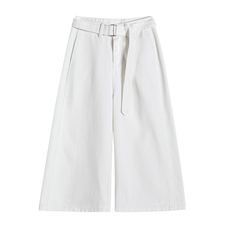 White Large Size Loose Seven-point Summer New High-waisted Slim and Versatile Denim Wide-leg Casual Mid-sized Pants