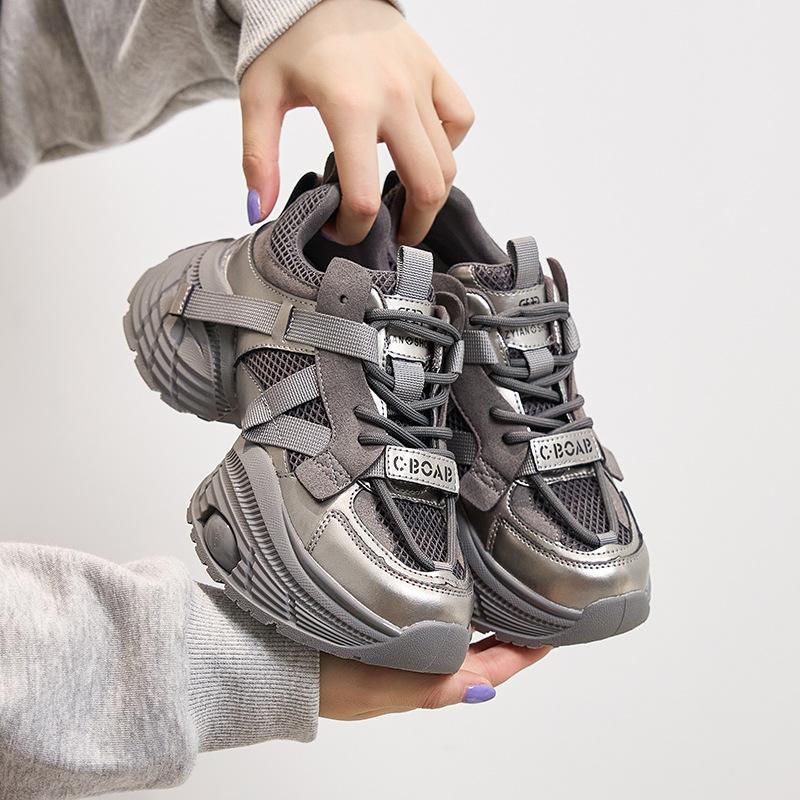 Small Size Platform Silver Fashion Dad Shoes Women's New Versatile Casual Shoes Heightening Lightweight Sports Shoes Trendy Shoes