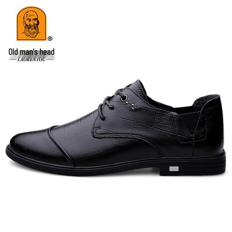 Laorentou Men s Trendy Round Toe Lace-Up Cowhide Leather Business Casual Shoes 42